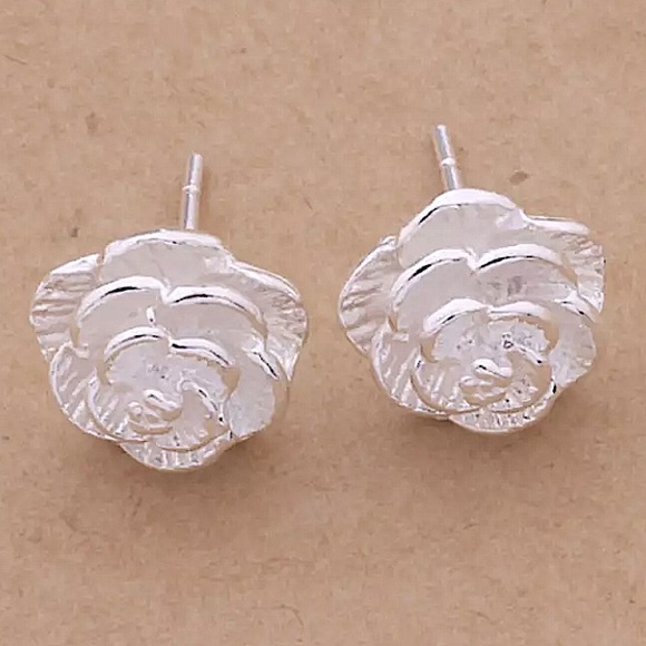 Sterling Silver Flower Earrings - Picture 2 of 3